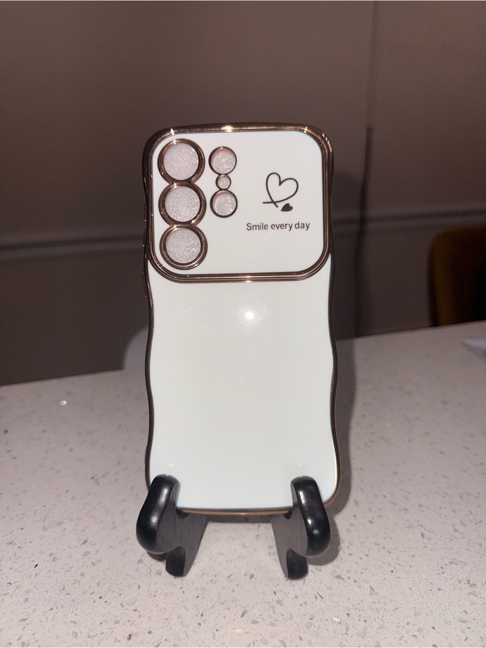 White 'Smile Every Day' Protective Phone Case with Gold Trim